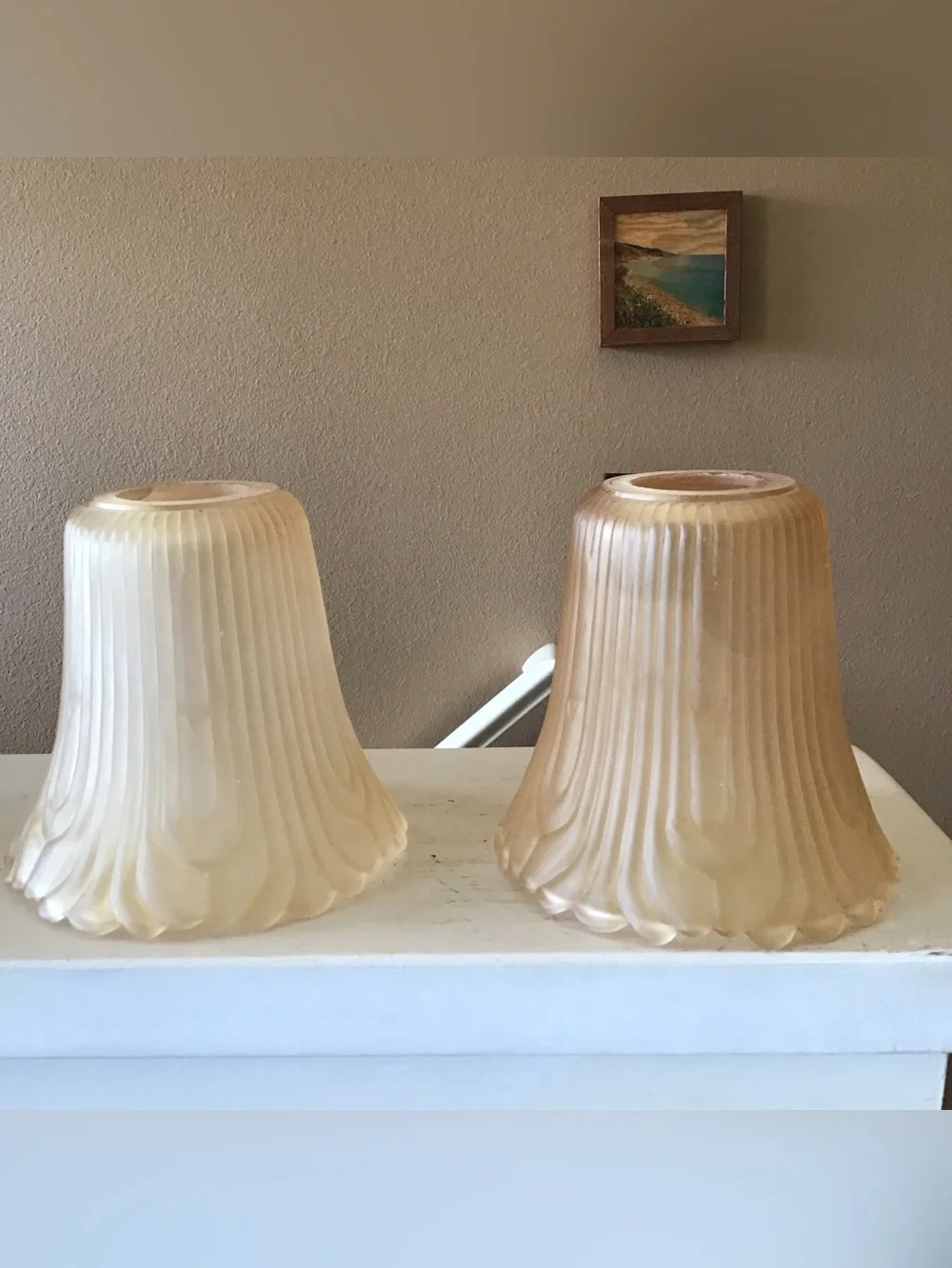 Vintage Art Nouveau Amber Frosted Glass Bell Lamp Shades